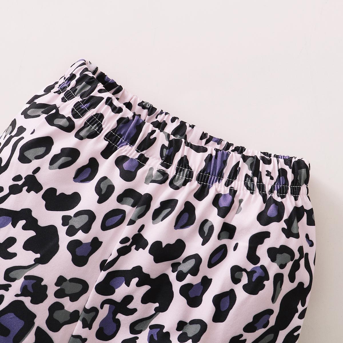 Baby Clothes Baby Girl Trumpet Sleeve Tuxedo Leopard Pants 2PCS 12012041
