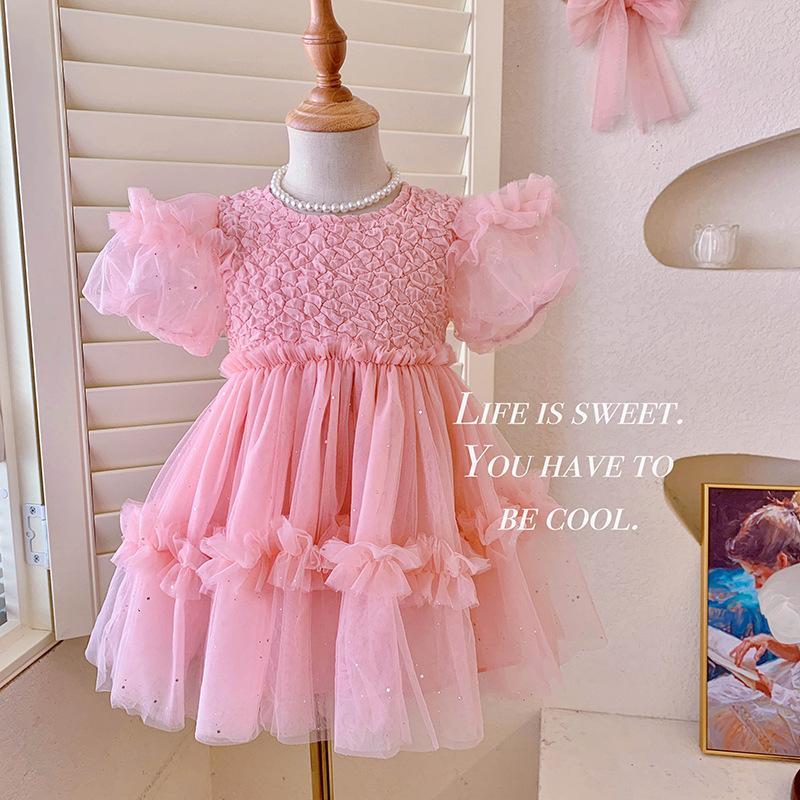 Baby Fashion Girls Princess Dress Bubble Sleeved Fluffy Summer Sweet Dress A23001