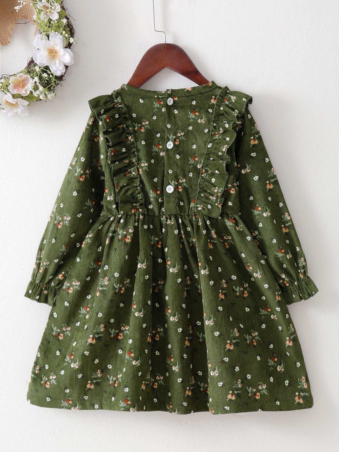 Baby Clothes Baby Girl Floral Corduroy Long Sleeved Dress 12108520
