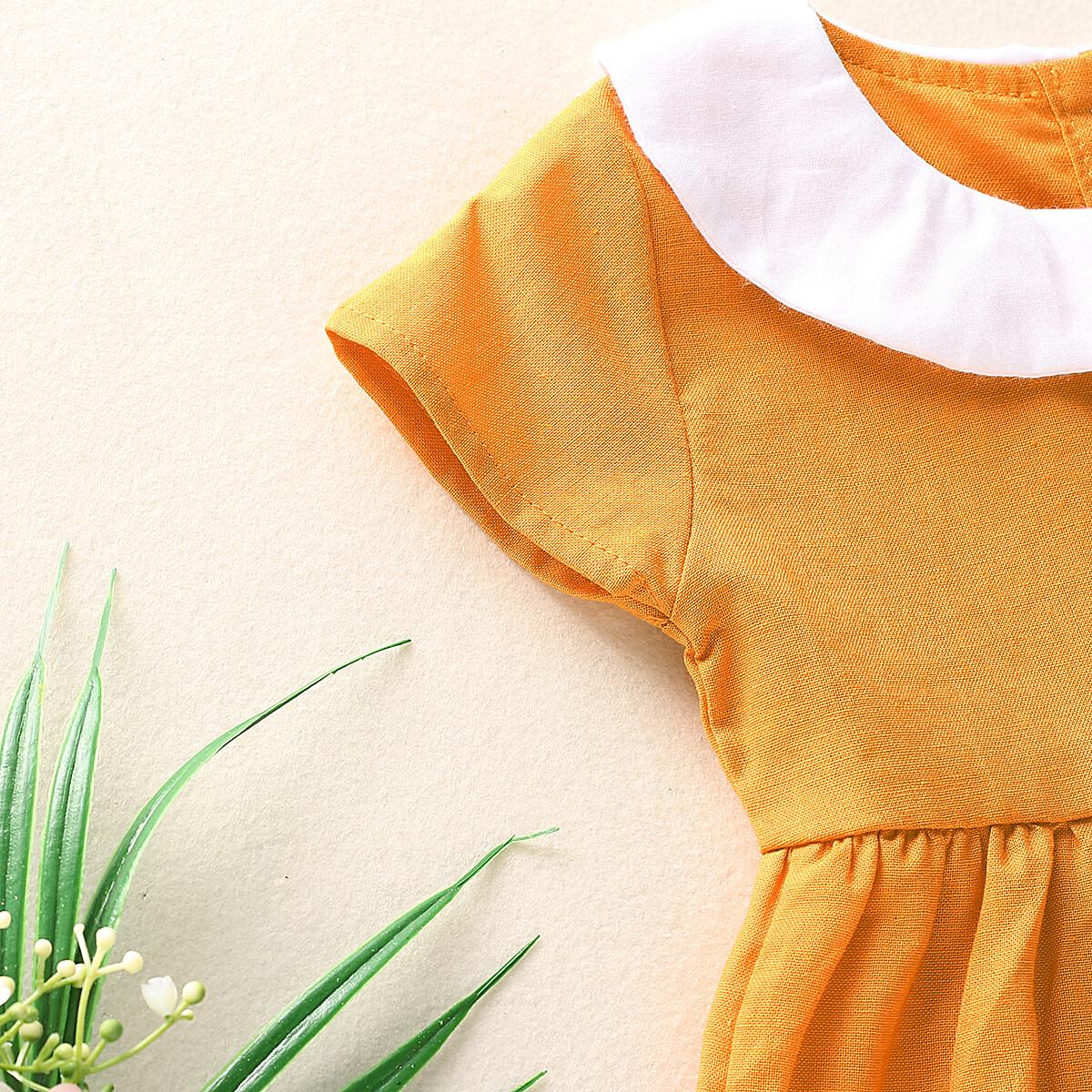 Toddler Baby Girl Clothes Baby Girl Dress Short Sleeve Round Neckline Dress Baby Girl Summer Casual Dress Yellow 194027