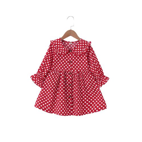 Kids Girl Clothes Kids Girl Dress Lapel Long Sleeve Dress Polka Dots Dress Baby Girl Red Dress Red YC1910338