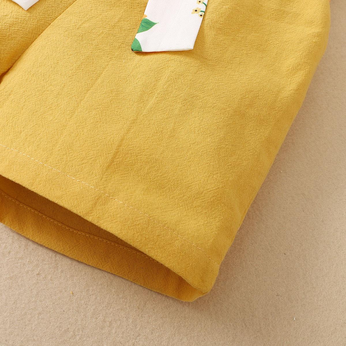 Kid fashion Girls Clothes Girls OOTD Sleeveless Sunflower Tops Shorts 2Pcs Summer Outfits Yellow 12110049