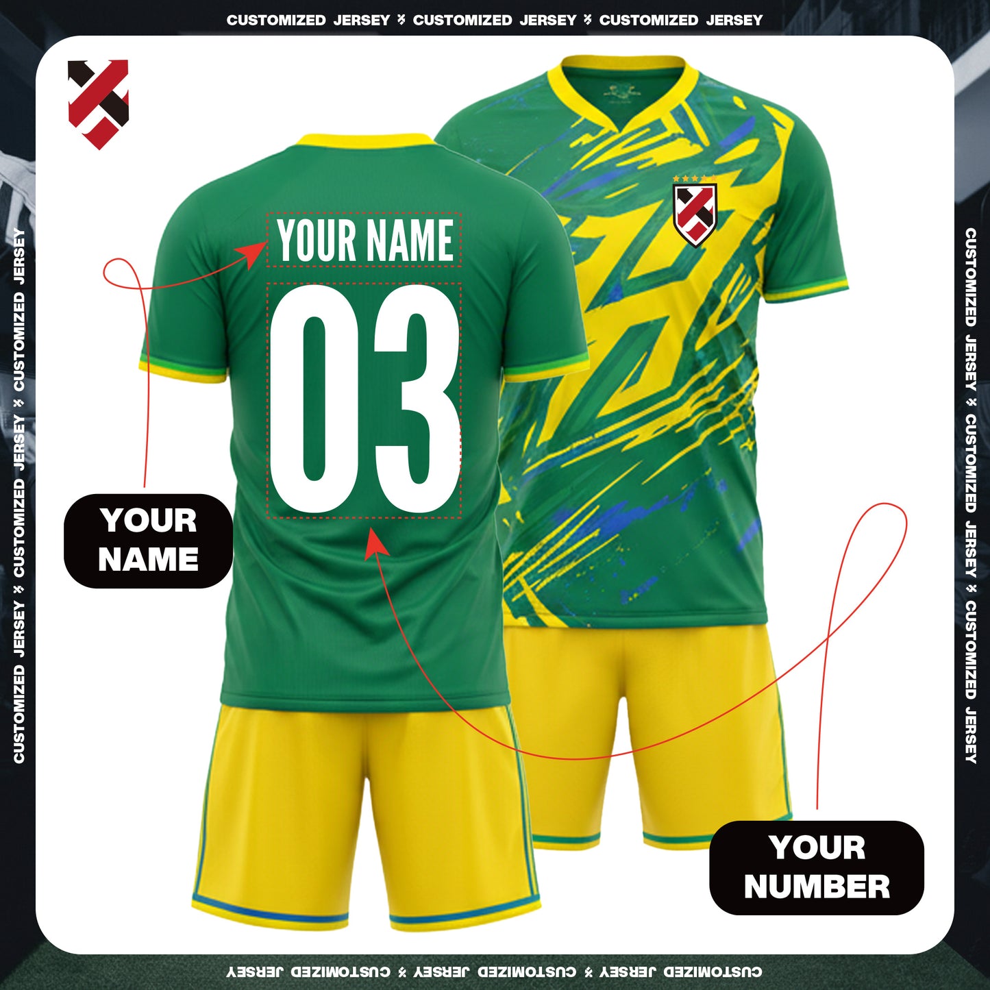 2026 World Cup Custom Custom Green & Yellow Football Jersey Kit | Personalized Name, Number, Logo