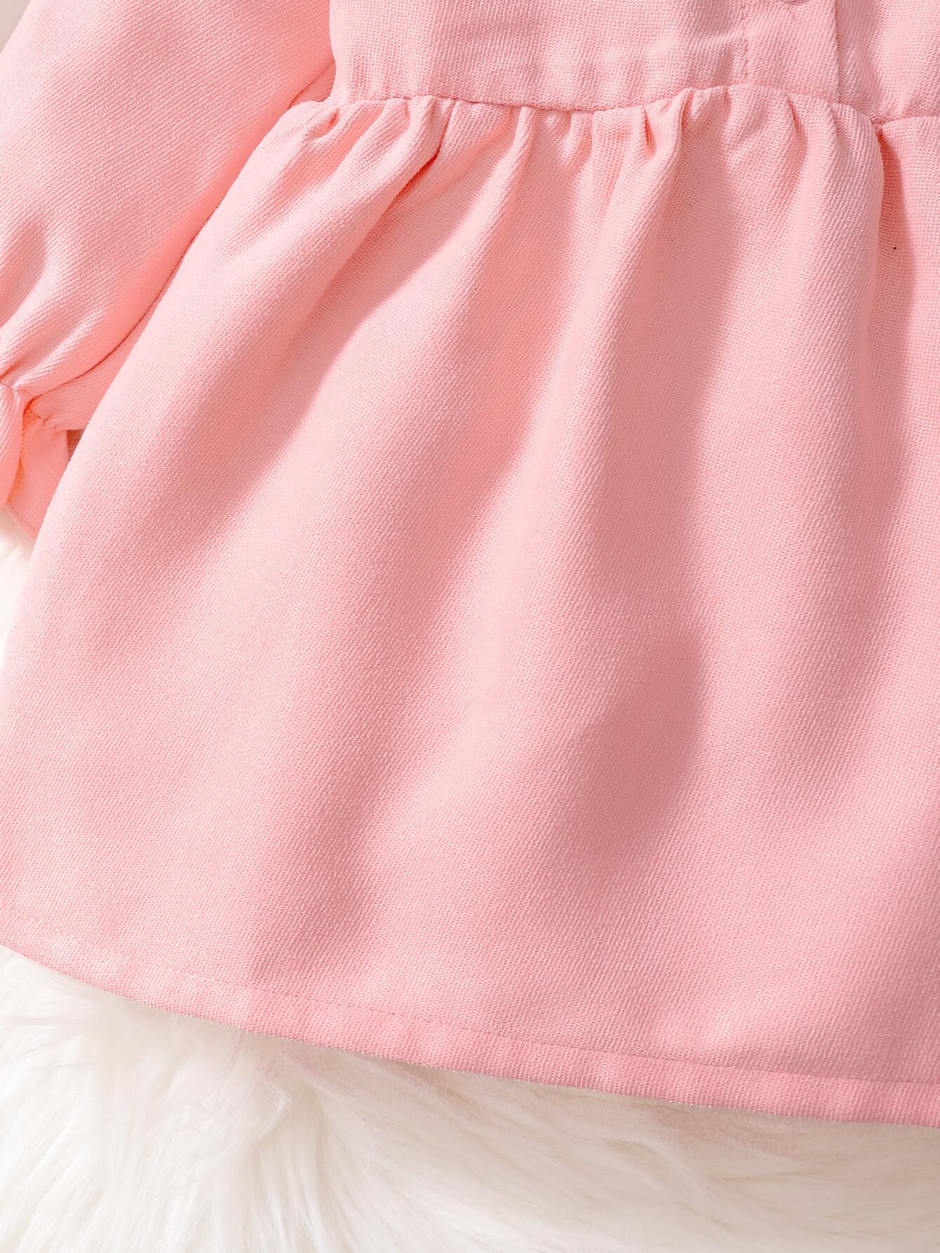 kid fashion Girl Clothes Girl Dress Long Sleeve Dress Ruffle Embroidered Floral Collar Dress Fall Dress Pink 22009660-1