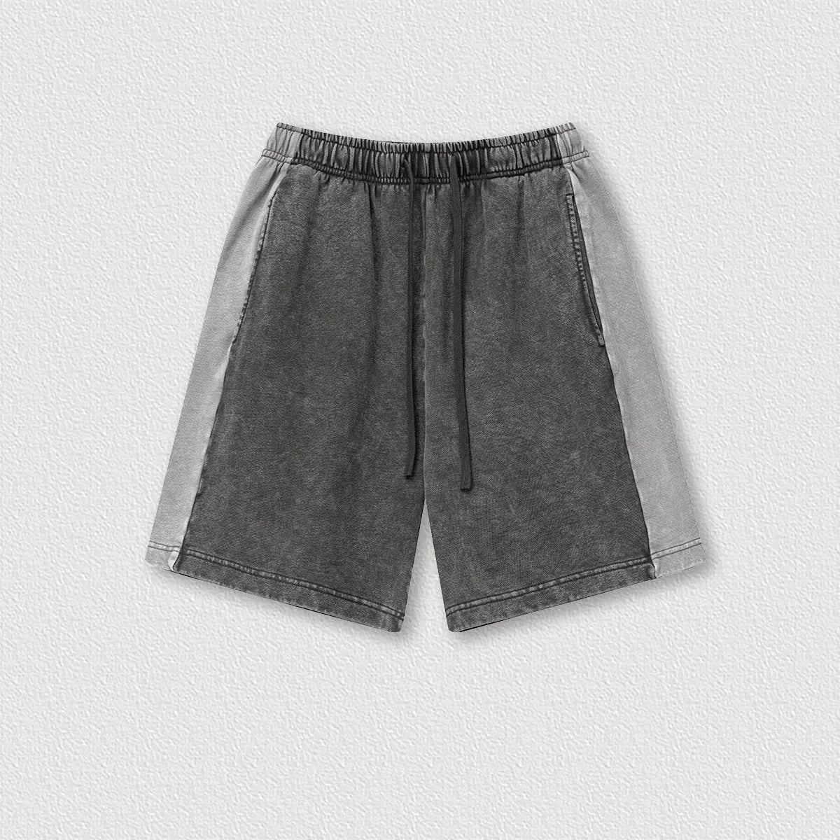 370 Grams 100% Cotton Custom logo Vintage Splicing Ribbon Loose Color Contrast Shorts Drawstring Casual Men's Five-point Shorts