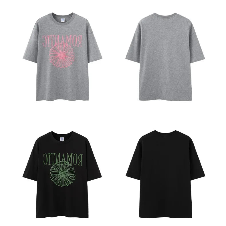2026 Spring and Summer 100% Cotton 200G Foamed Printed T-shirt New American Street Trend Loose Print Base Short Sleeves