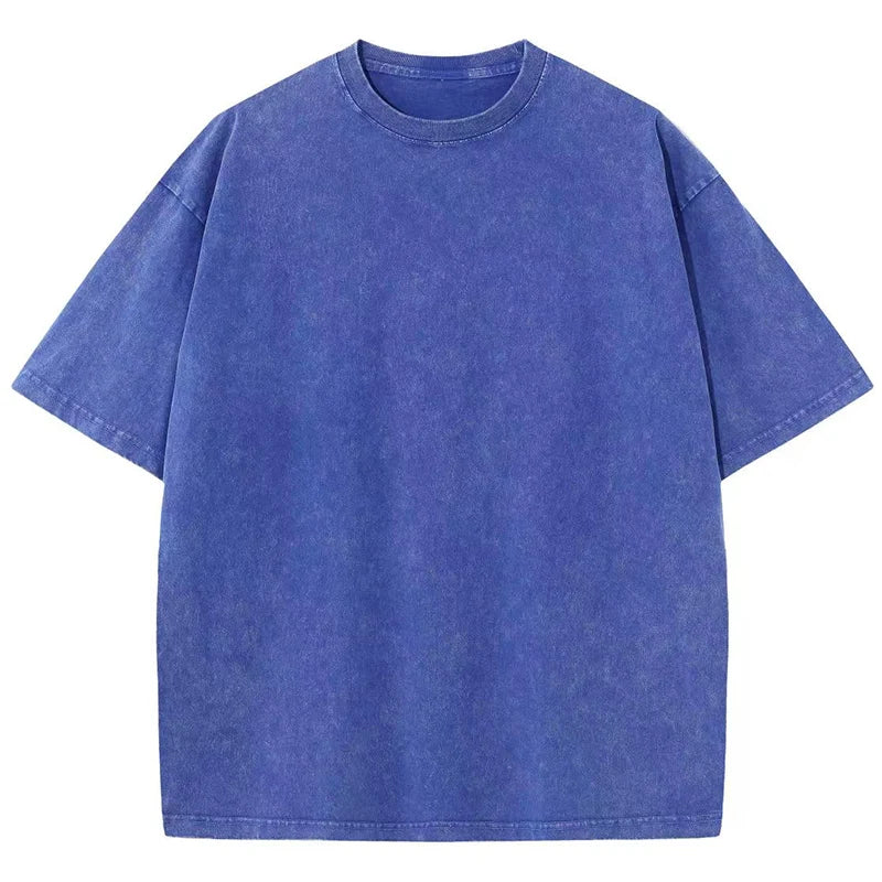 100% Cotton 230G Vintage Snowflake Point Solid Color T-Shirts for Men/Women Short Sleeve Washed Street Hip Hop Tshirts