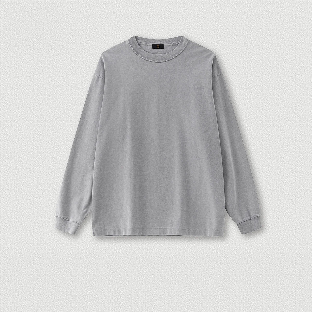 250G 100% Cotton Heavy Weight High Street Reverse Stitching Oversize Retro Men's Round Neck Washed Long Sleeve T-shirt