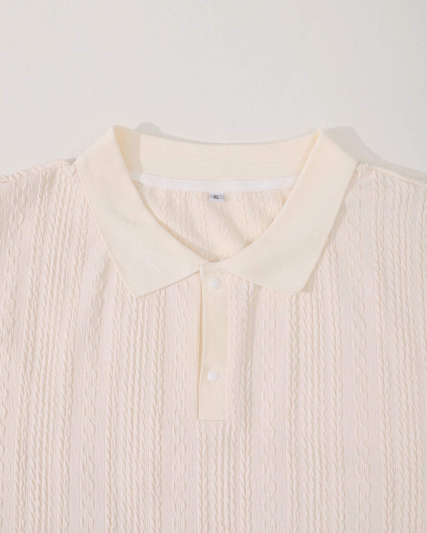 Classic Textured Polo Shirt in Cream , Cable-Knit Collar Golf Shirts