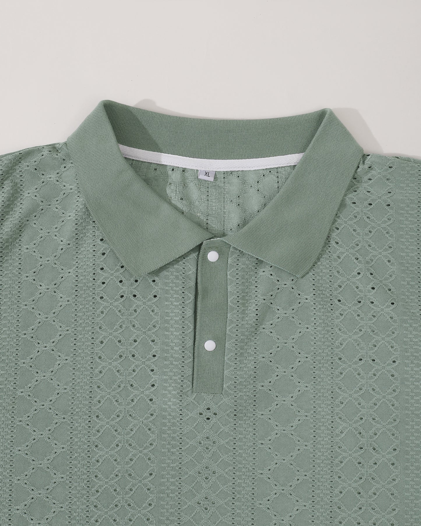 Men's Light Green Polo Shirt with Diamond Floral Pattern