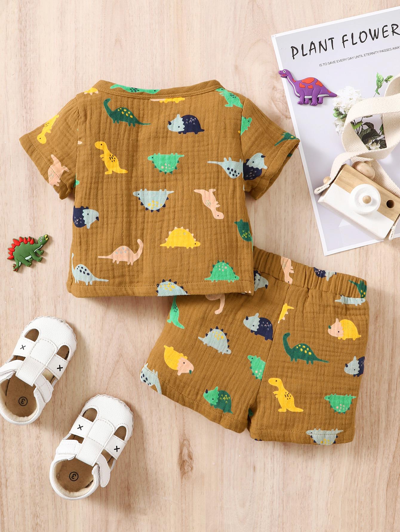 Baby Clothes Baby Boy Dinosaur Print Short Sleeve T-Shirt 2PCS 112111463-1
