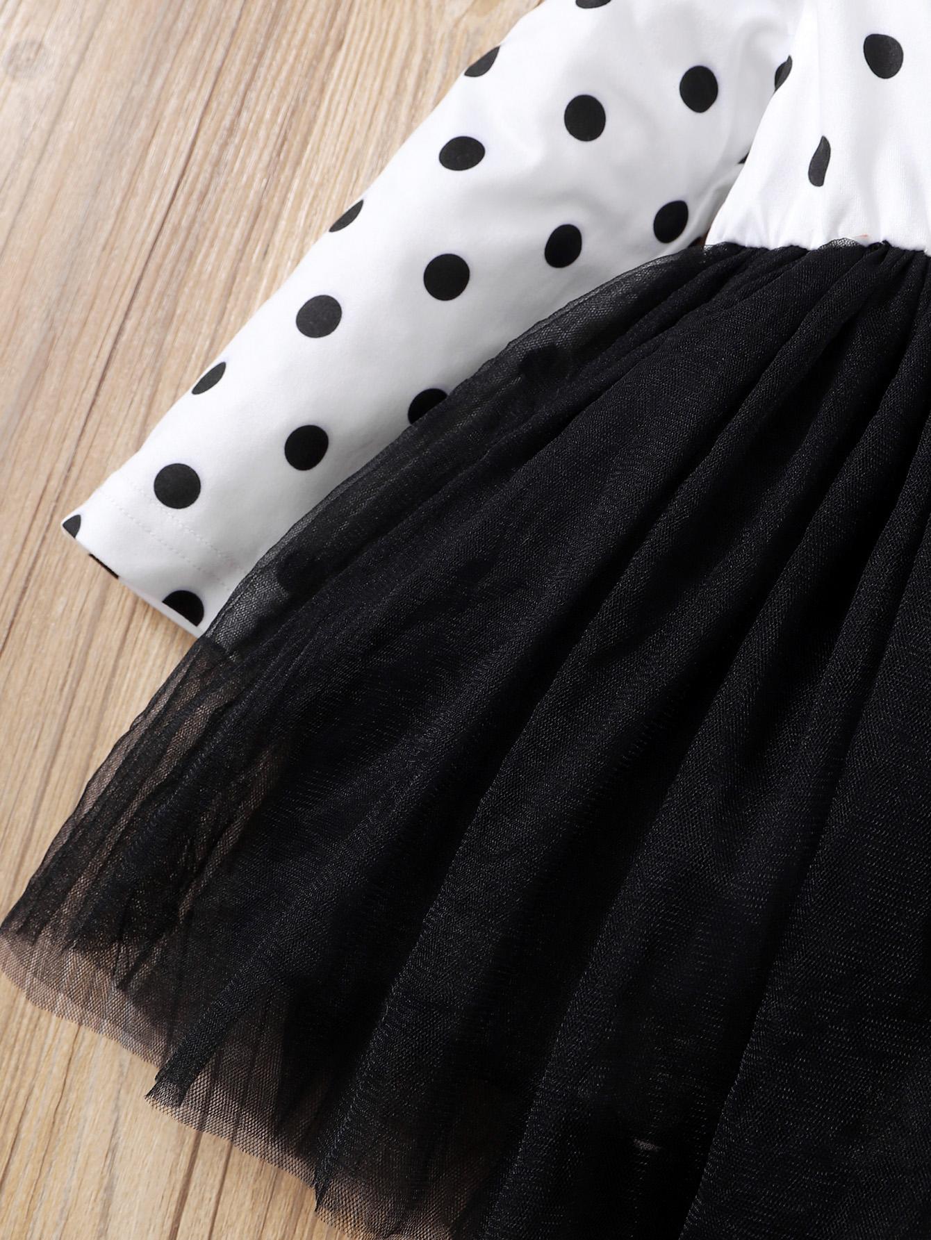 Newborn Baby Girls Outfits Wave Point Print Ruffle Sleeve Lace Bow Long Sleeve Dress+Headband 2Pcs Clothes Set White 22108163SY