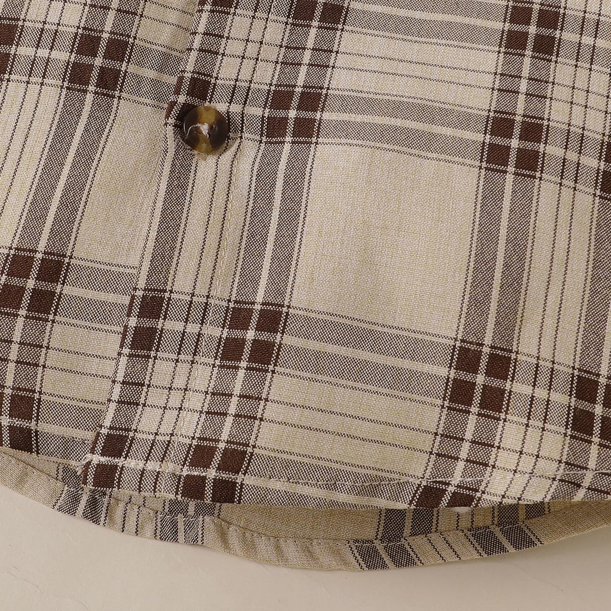 Baby Boys Outfits Barbary Plaid Turn-down Collar Shirts Pants 2Pcs Gentle Clothes Set Apricot 222211303