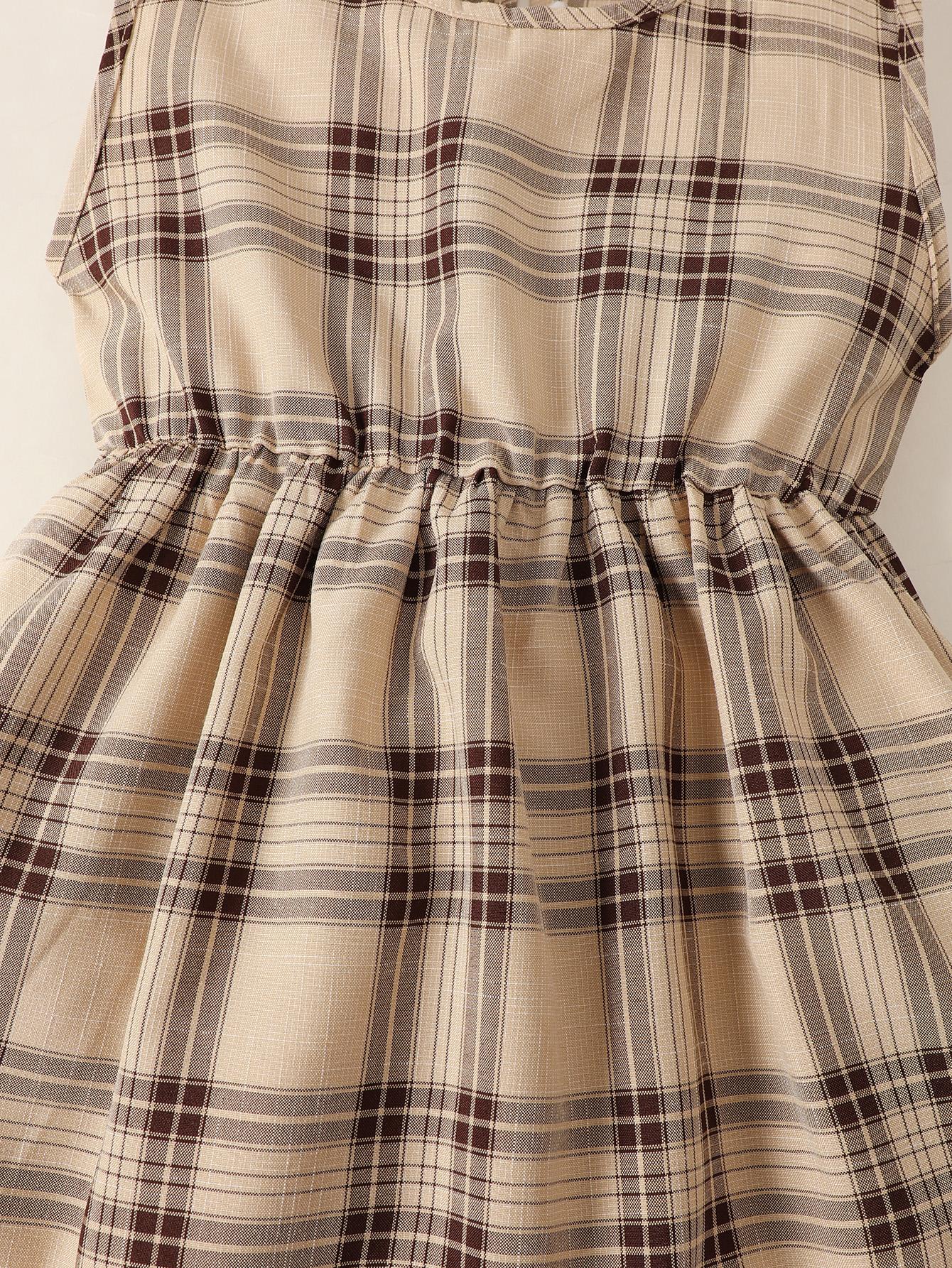 Baby Girls Outfits Short Style Coat Plaid Sleeveless Dress 2Pcs Clothes Set Apricot 222206312-2