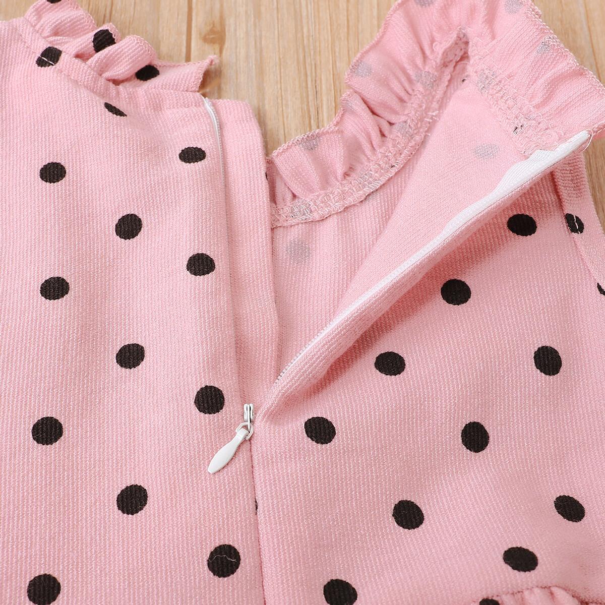 Toddler Baby Girls Clothes Baby Girls Dress Sleeveless Ruffle Collar Polka Dots Dress Girls Summer Dress Pink YC2003060