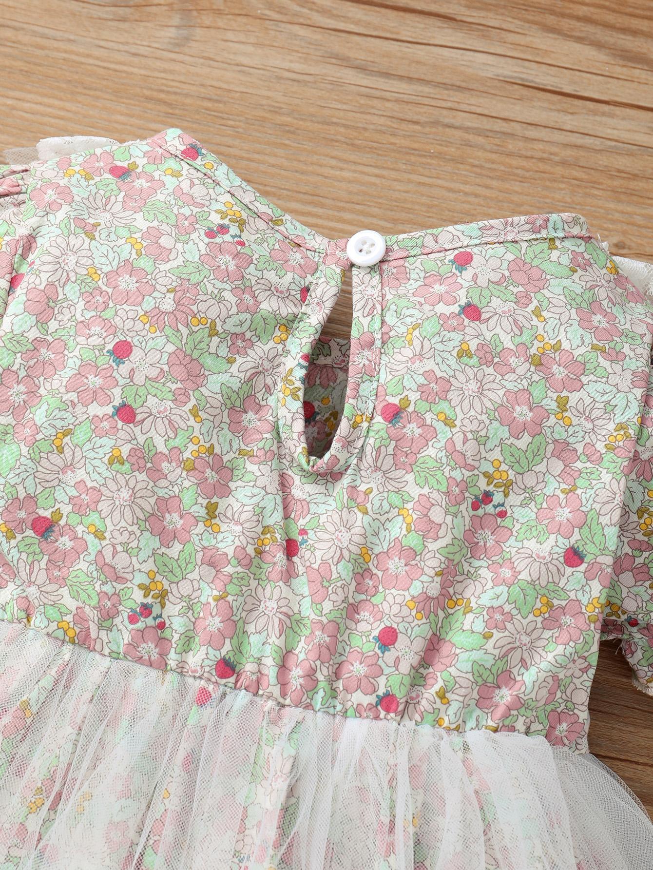 Baby Girls Dress Floral Print Gauze Dress One Piece Summer Dress 112111477