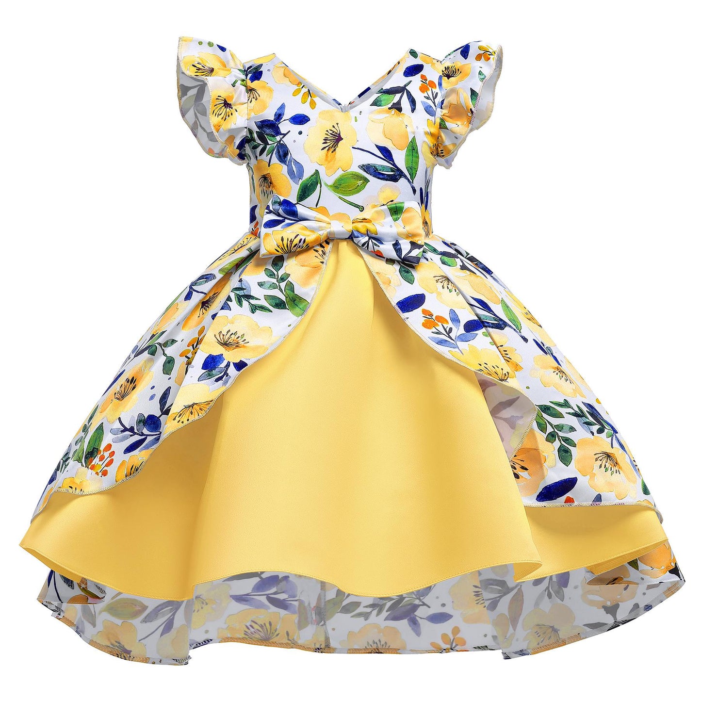 Girls Dress Pink Floral Print Children's Clothing Children's Dress Flying Sleeve Children's Princess Dress 8310