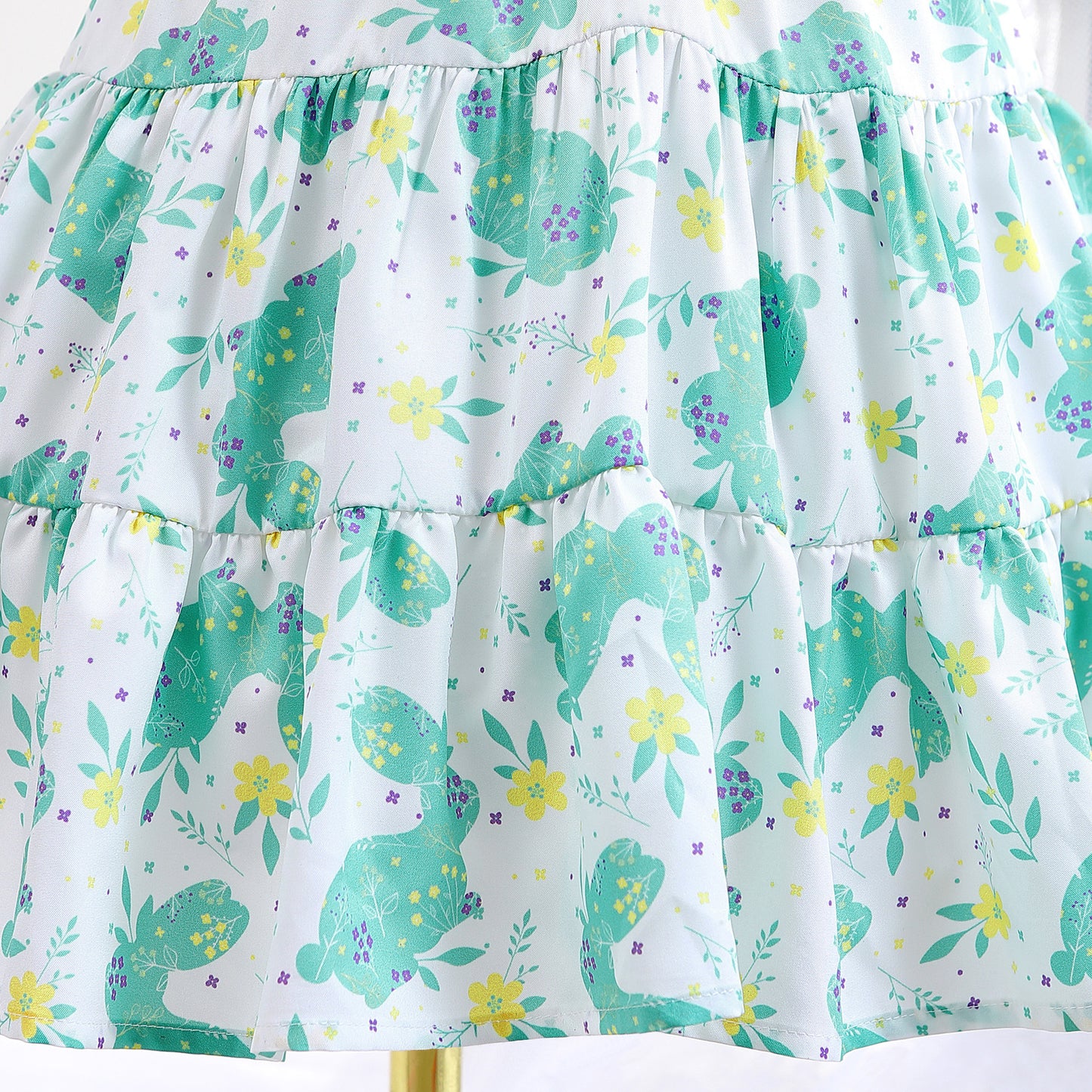 Girls Princess Dress Rabbit Print Floral Print Evening Bubble Sleeve Dress One Piece Party Feast Dress Green ZT-8573