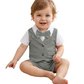 PureChapter Baby Boy Baptism Outfit 2-Piece Set Short Sleeve Waffle Knit Romper Top & Shorts, Christening Outfit for 1-18M