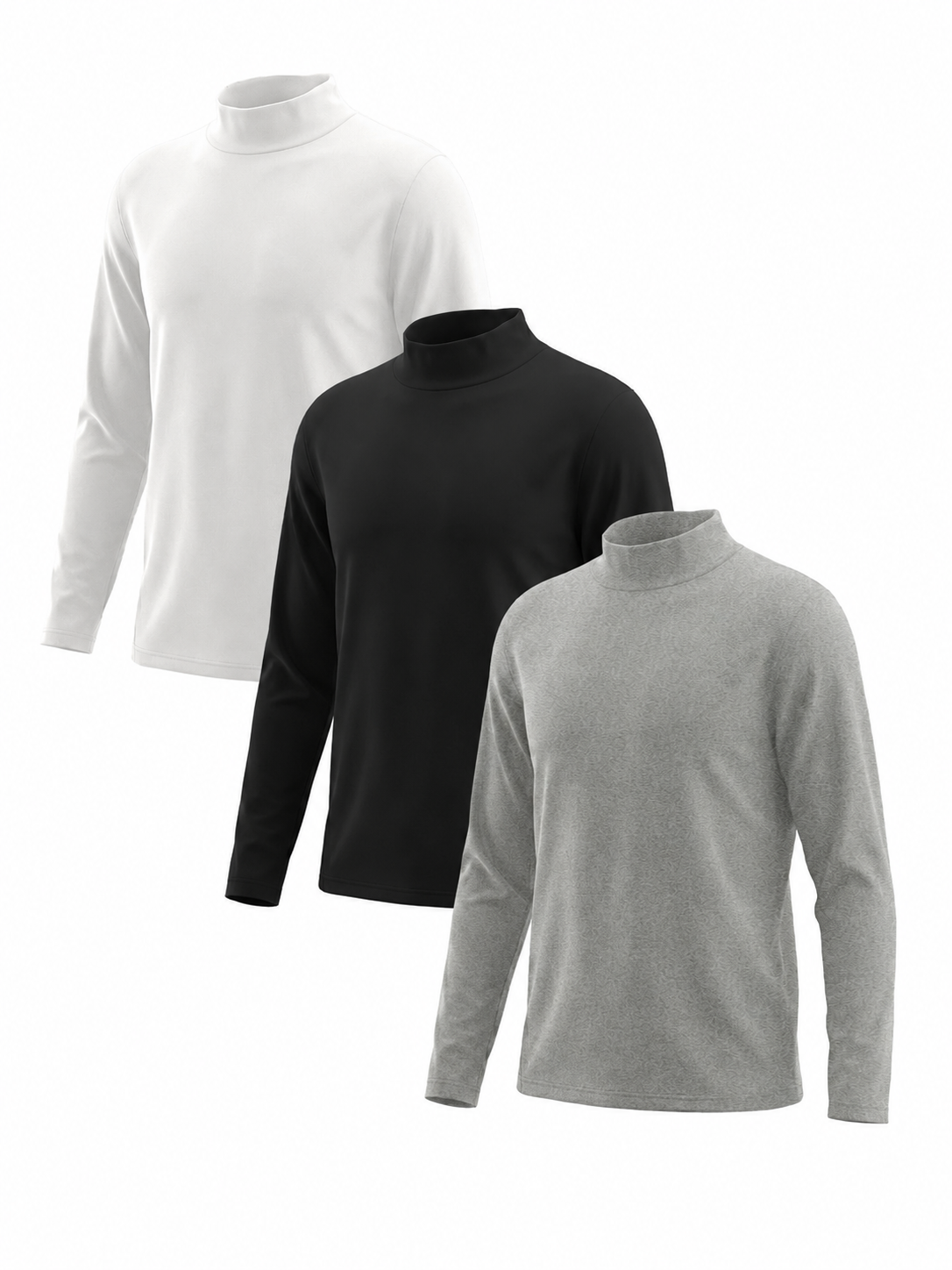 PureChapter Boys Turtleneck Shirts 3-Pack, Solid Color Mock Neck Long Sleeve Base Layer Tees for Kids 7-15Y