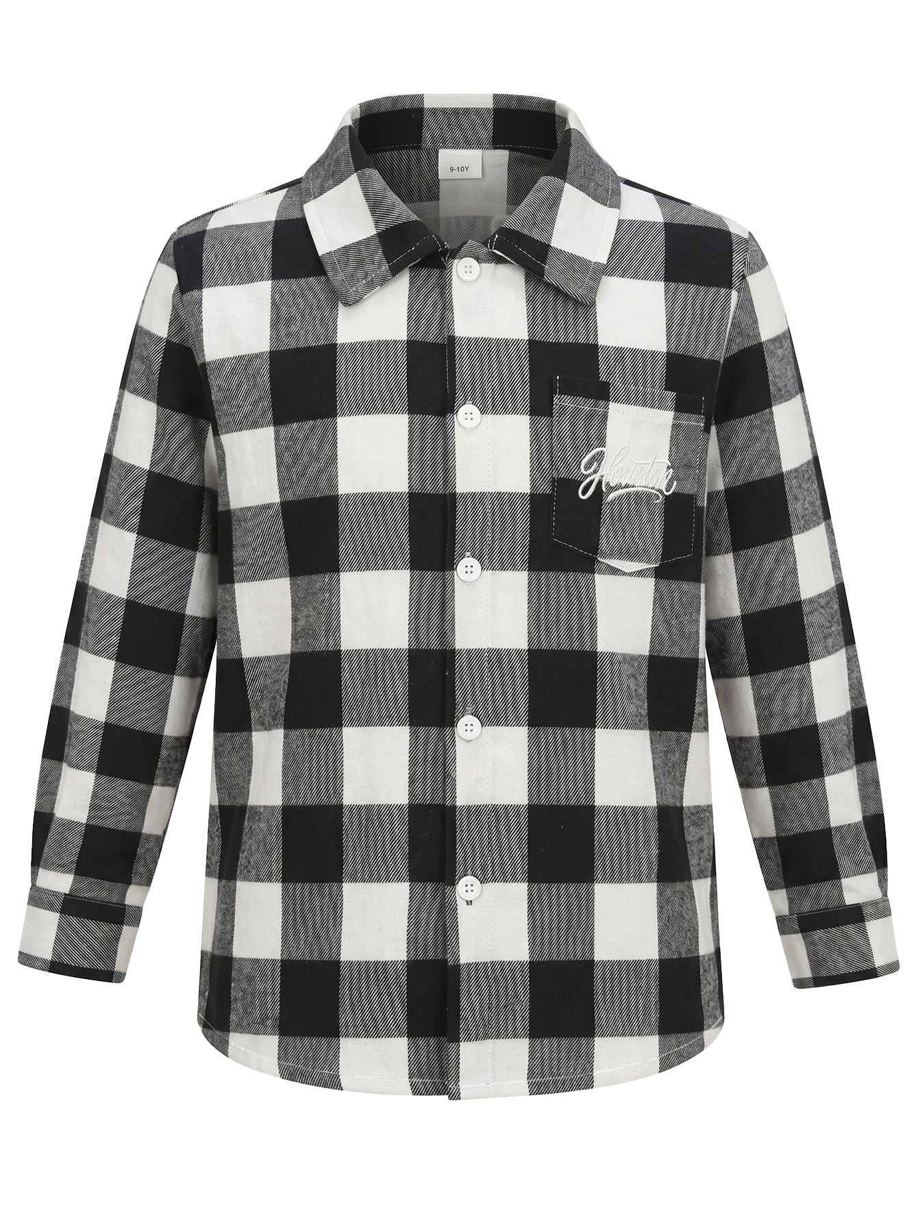 PureChapter Boys Button Down Shirt Plaid Long Sleeve Shirt with Letter Embroidery, Casual Boys Shirts for 7-15 Years