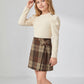 PureChapter Girls 3 Piece Outfit Set, Puff Long Sleeve Ribbed Top, Plaid Bow A-Line Skirt & Matching Beret Hat Vintage Preppy Clothes for Teen Girls 6-14 Years