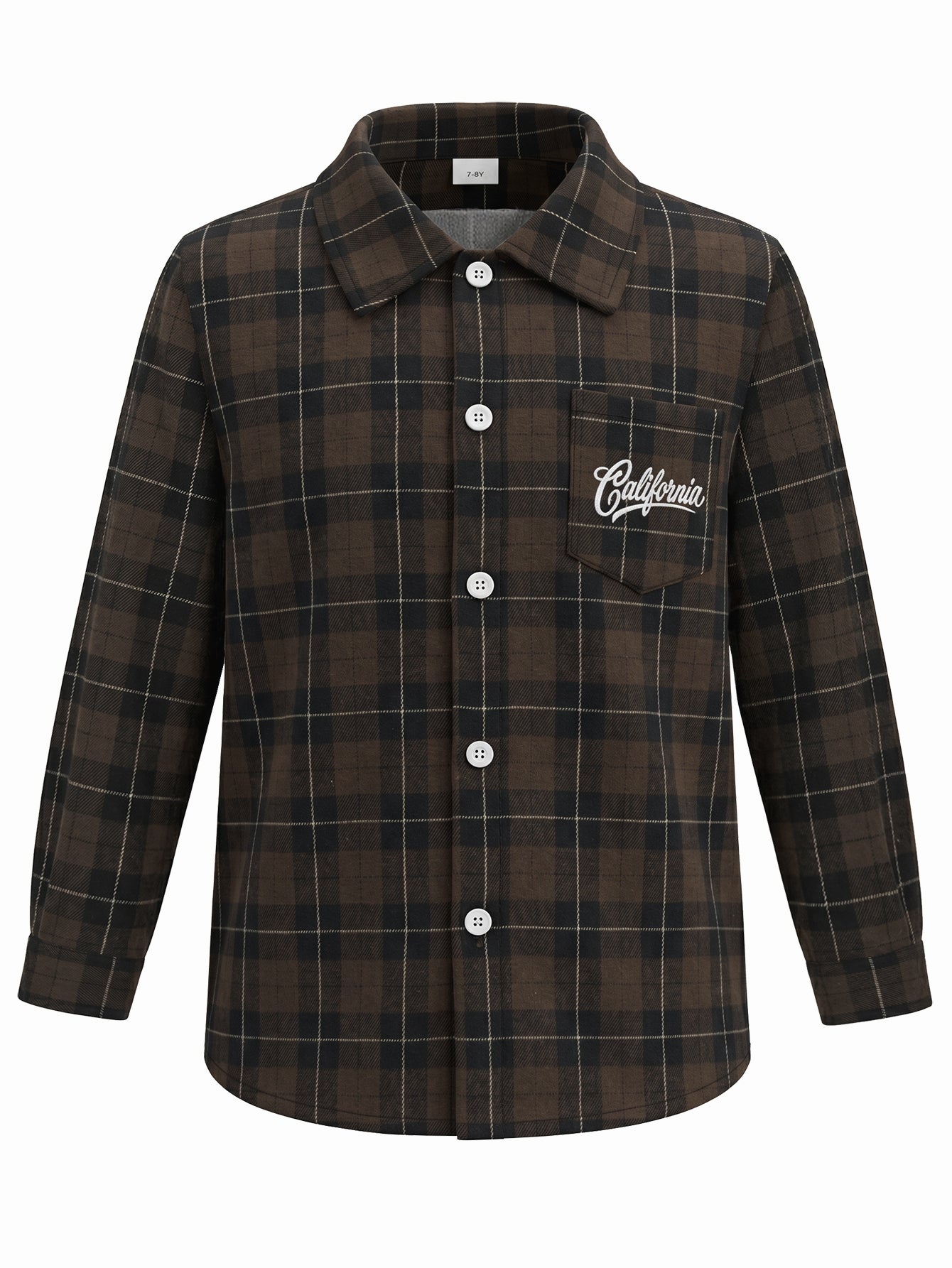 PureChapter Boys Button Down Shirt Plaid Long Sleeve Shirt with Letter Embroidery, Casual Boys Shirts for 7-15 Years