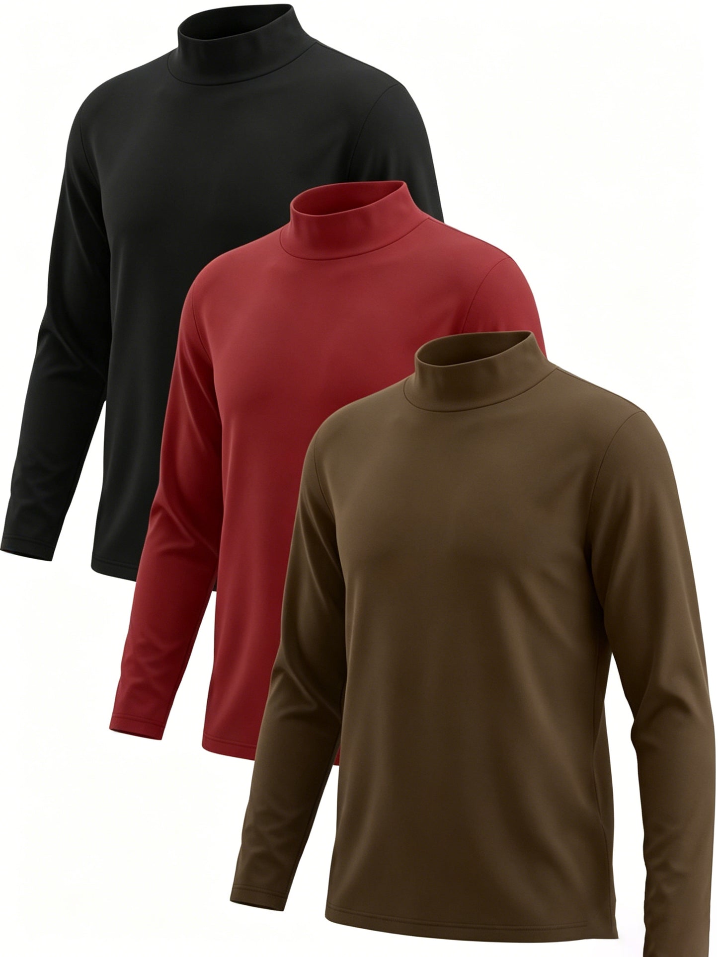 PureChapter Boys Turtleneck Shirts 3-Pack, Solid Color Mock Neck Long Sleeve Base Layer Tees for Kids 7-15Y