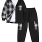 PureChapter Boys Clothing Sets Plaid Color Block Hooded Button Jacket & Jogger Pants 2-Piece Casual Outfits for Kids 7-15 Years