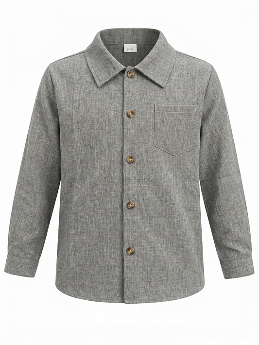 PureChapter Boys Button Down Shirt Textured Long Sleeve Collared Shirt with Chest Pocket Sizes 7-15Y