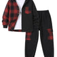 PureChapter Boys Clothing Sets Plaid Color Block Hooded Button Jacket & Jogger Pants 2-Piece Casual Outfits for Kids 7-15 Years