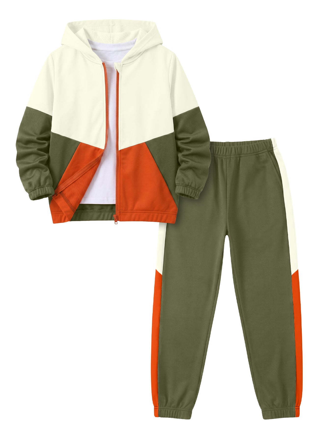 PureChapter Boys Clothing Sets Color Block Zip Up Hooded Jacket & Jogger Pants 2-Piece Tracksuit for Kids 7-14