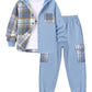 PureChapter Boys Clothing Sets Plaid Color Block Hooded Button Jacket & Jogger Pants 2-Piece Casual Outfits for Kids 7-15 Years