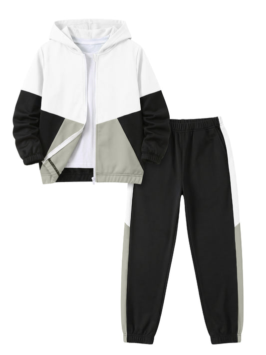 PureChapter Boys Clothing Sets Color Block Zip Up Hooded Jacket & Jogger Pants 2-Piece Tracksuit for Kids 7-14