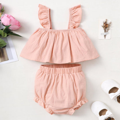 Baby Girls Outfits Straps Shorts 2Pcs Pink 112204603