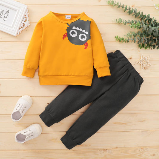 Winter Clothes For Toddler Baby Boys Cute Monster Print TopPants 2Pcs Outfits Set,Yellow 22009634