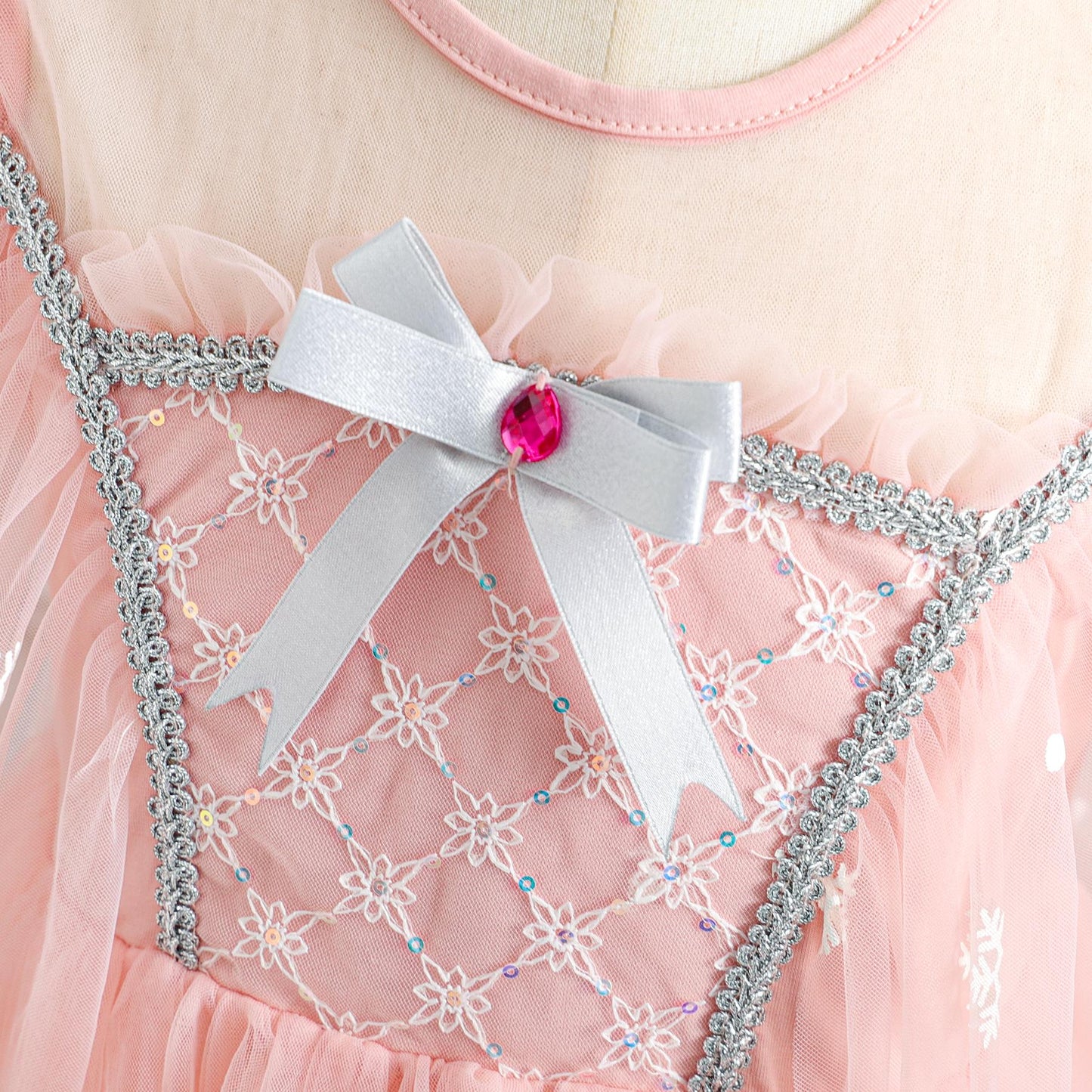 Baby Girls Princess Dress Gauze Embroidery Bow Dress One Piece Feast Dress Pink 339097