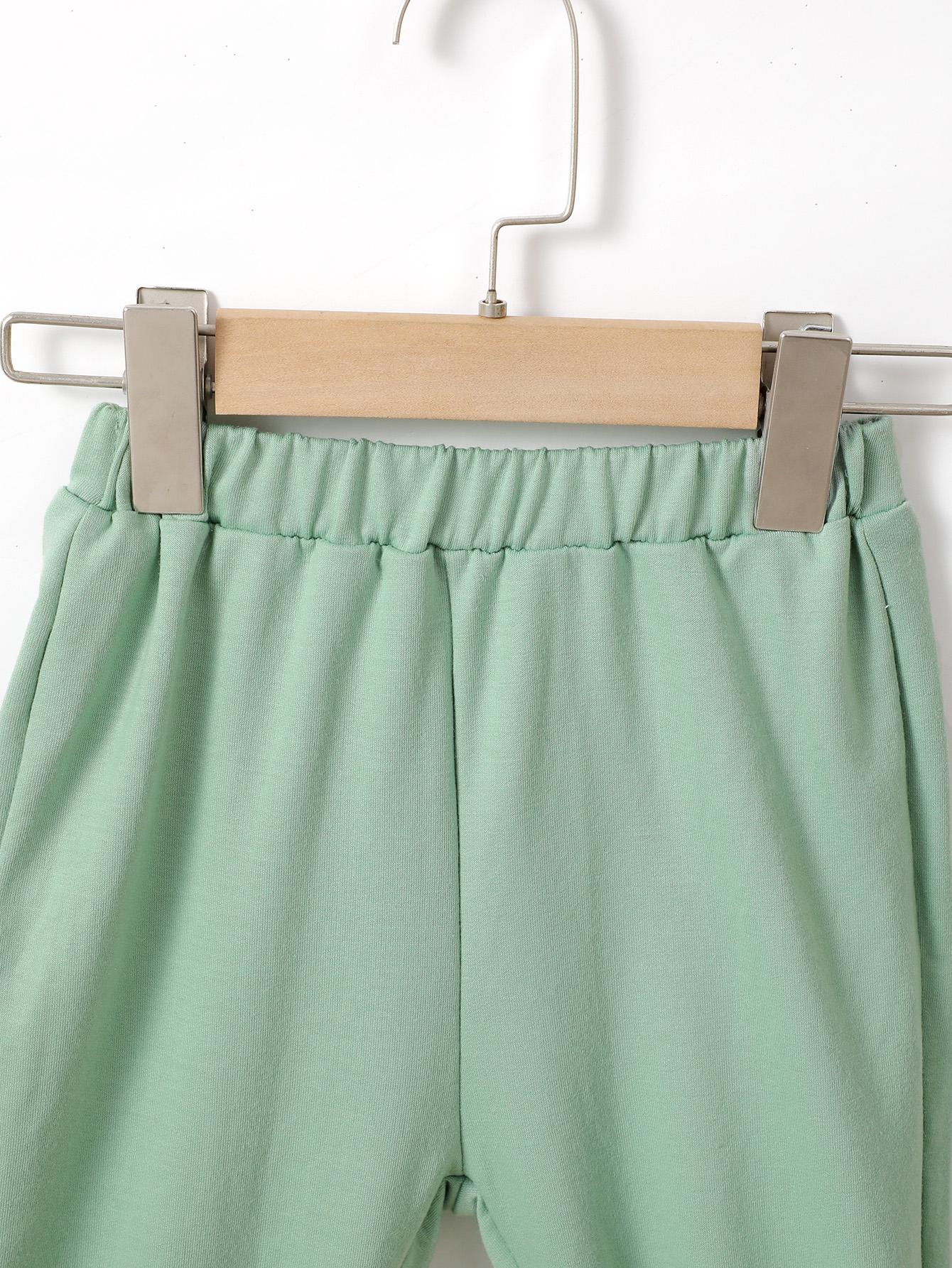 Kids fashion Boys Outfits Solid Color Long Sleeve Pants 2Pcs Clothes Set Green 112206301