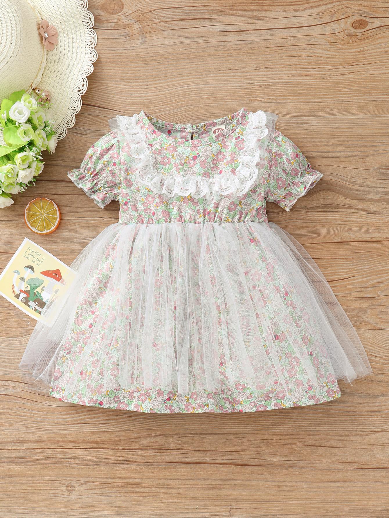 Baby Girls Dress Floral Print Gauze Dress One Piece Summer Dress 112111477