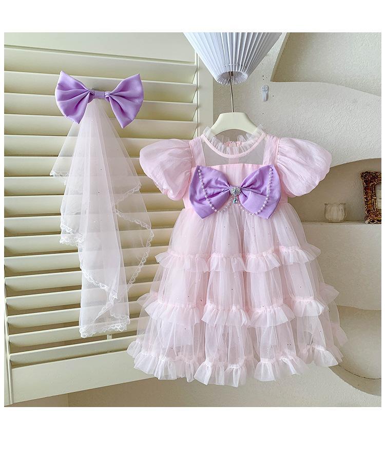 Baby Fashion Girls Princess Dress Summer Puff Sleeve Party Performance Dress Fluffy Cake Dress 23c021