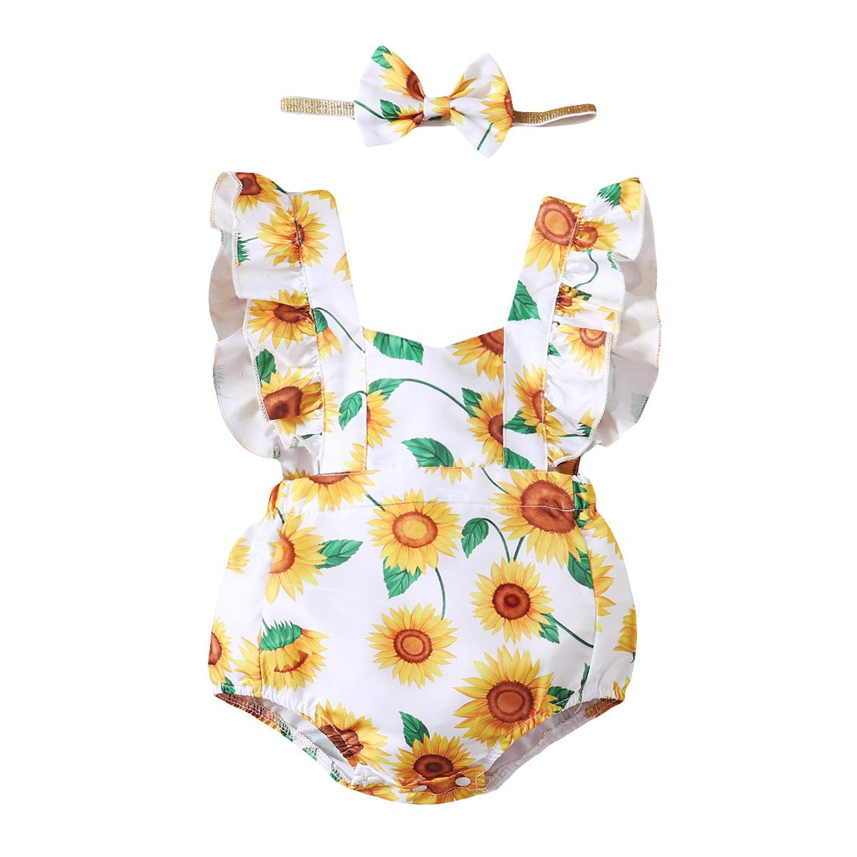 Kids fashion Girls Clothes Sleeveless Summer Bodysuits With Headband 2Pcs Ready Stock Set 22104770