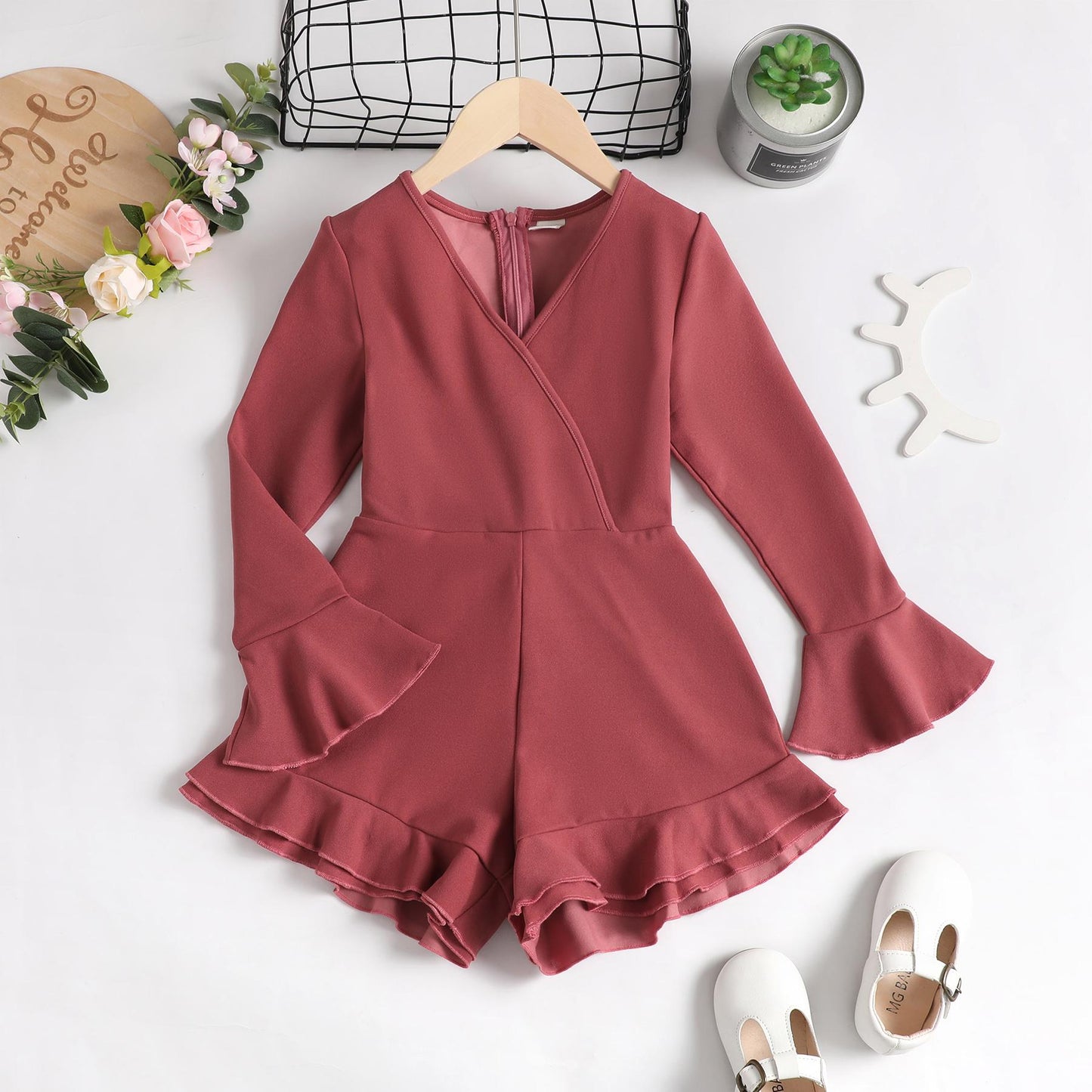 Kid Clothes Girl Clothes Girl Jumpsuit V-neck Shorts JIT7277330