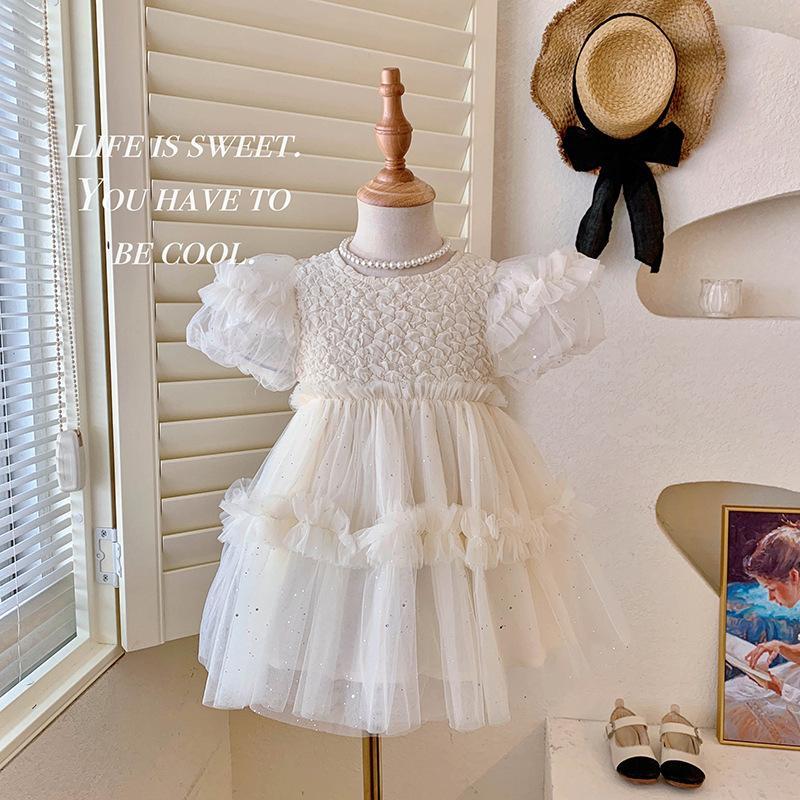 Baby Fashion Girls Princess Dress Bubble Sleeved Fluffy Summer Sweet Dress A23001
