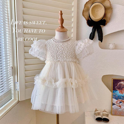 Baby Fashion Girls Princess Dress Bubble Sleeved Fluffy Summer Sweet Dress A23001