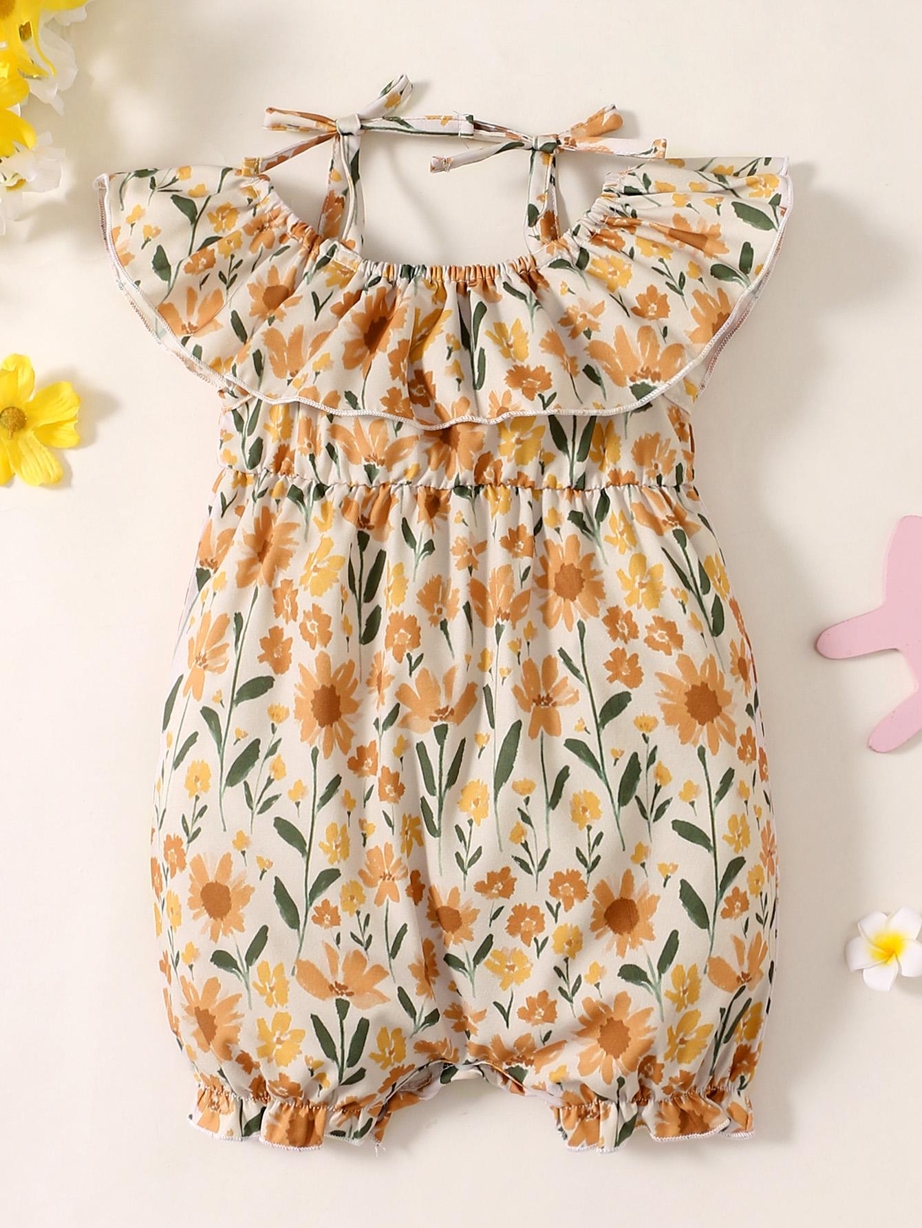 Baby Clothes Baby Girl Flowered Lotus Collar Halter Jumpsuit 112111605