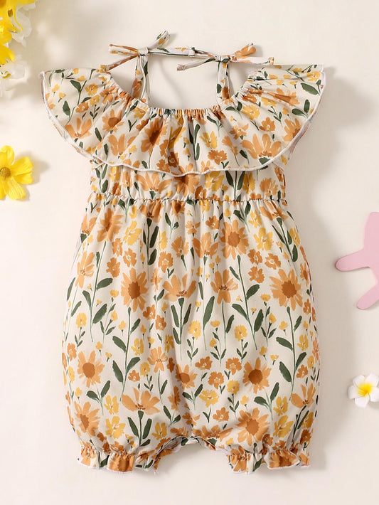 Baby Clothes Baby Girl Flowered Lotus Collar Halter Jumpsuit 112111605