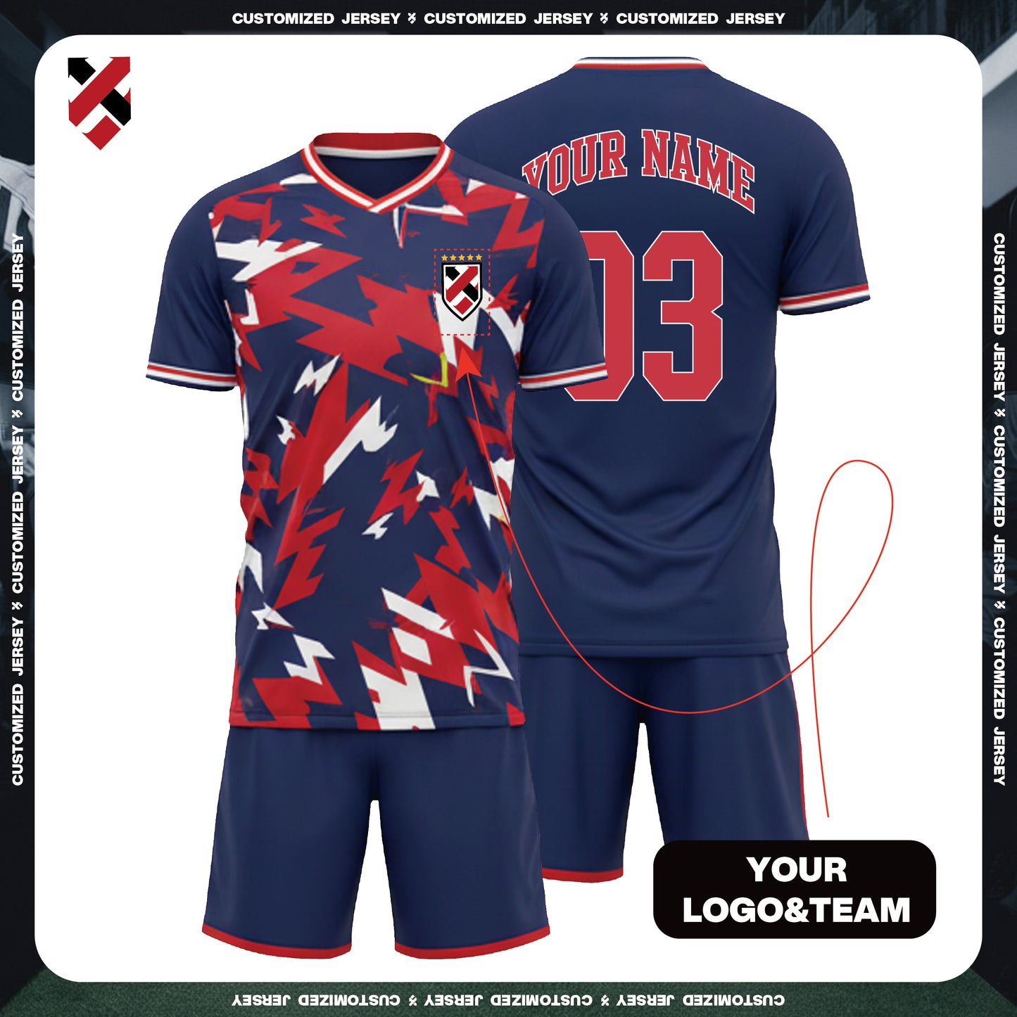 2026 World Cup France Home Jersey Custom Blue & Red Football Jersey Kit | Personalized Name, Number & Logo