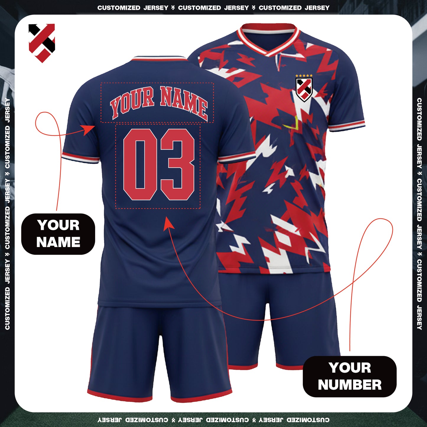 2026 World Cup France Home Jersey Custom Blue & Red Football Jersey Kit | Personalized Name, Number & Logo