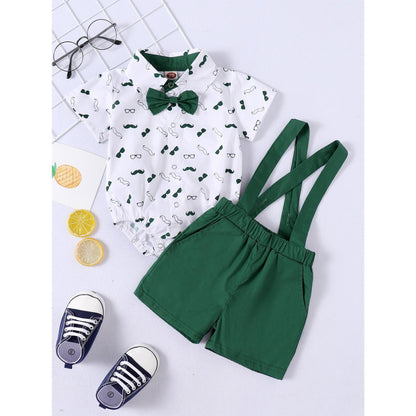JOYSHOP Toddler Baby Boy Clothes Short Sleeve Beard Print Romper Top Shorts Overalls Set Baby Boy Summer Outfits Green 193449-3