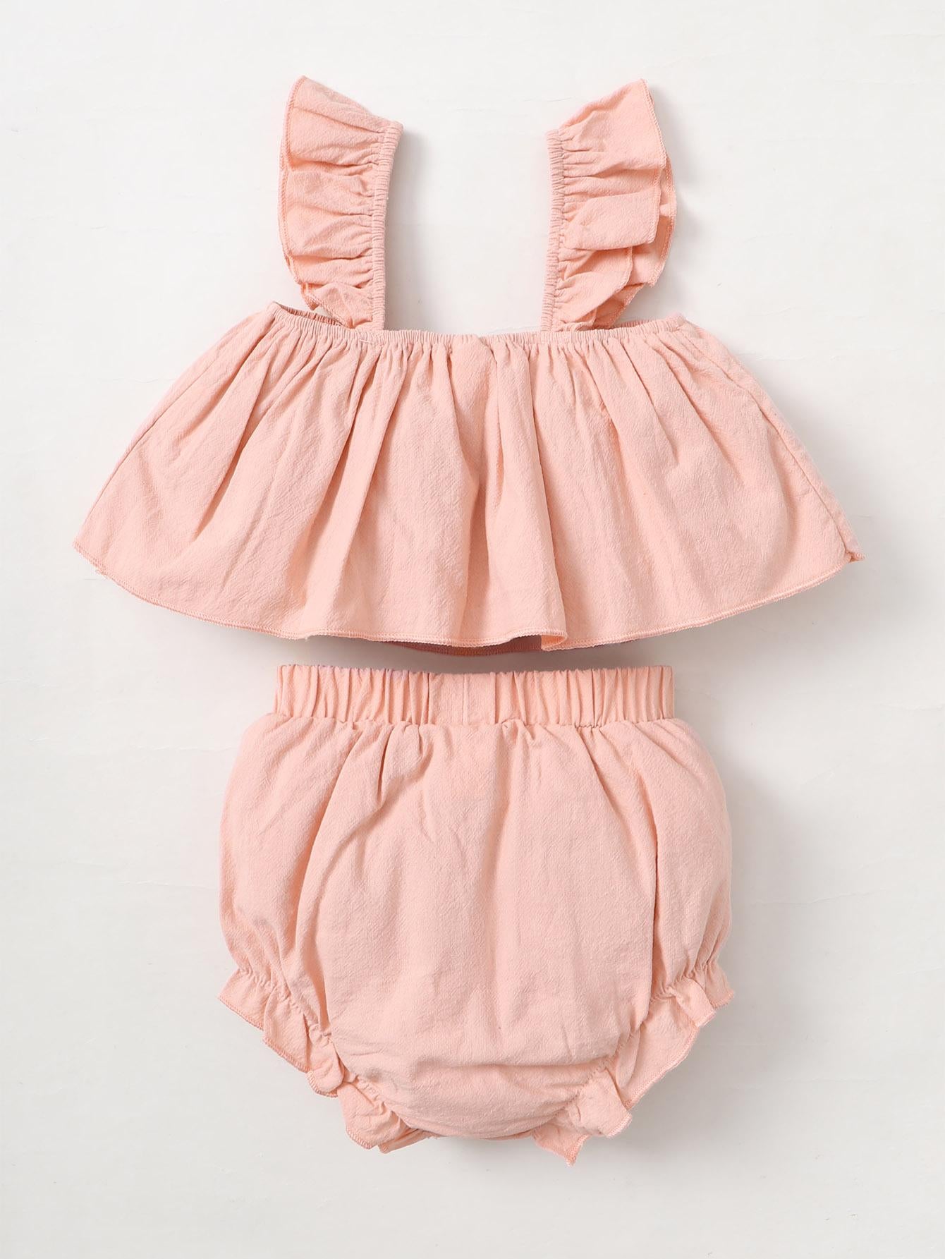 Baby Girls Outfits Straps Shorts 2Pcs Pink 112204603